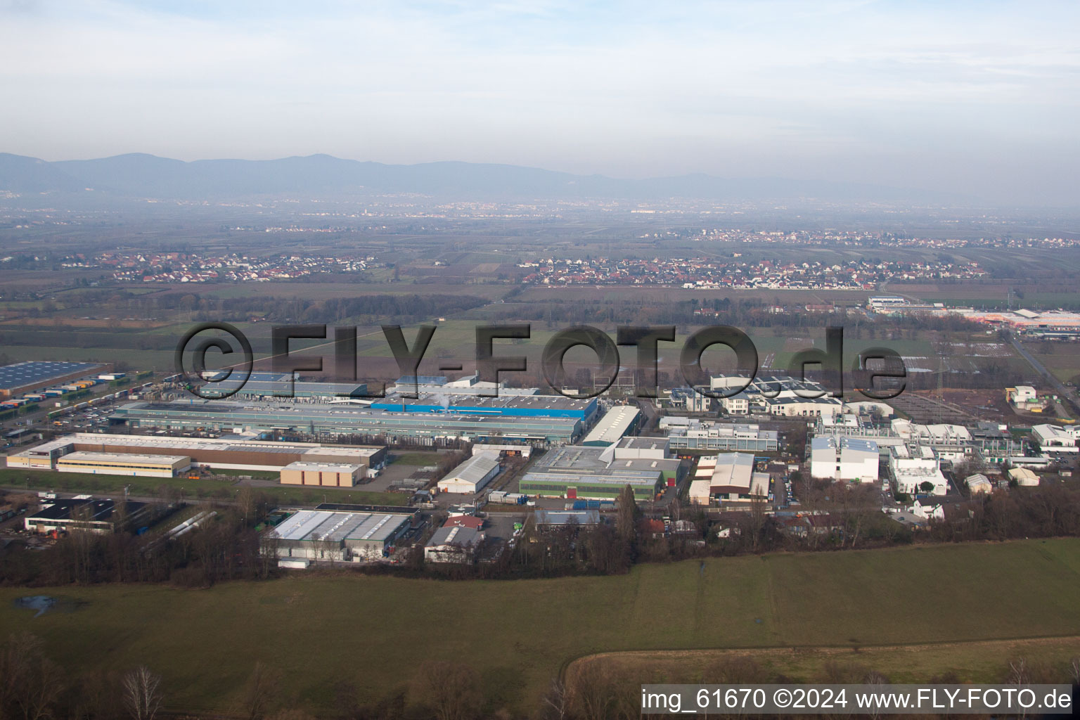 Oblique view of Landau-Ost industrial area in Landau in der Pfalz in the state Rhineland-Palatinate, Germany