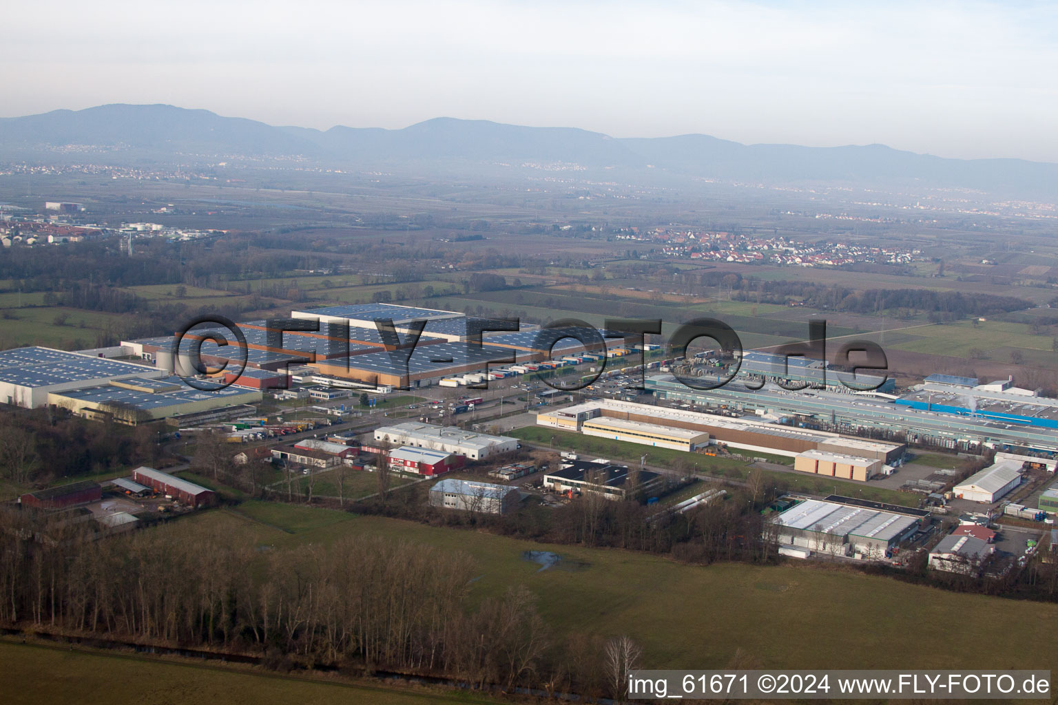 Landau-Ost industrial area in Landau in der Pfalz in the state Rhineland-Palatinate, Germany from above