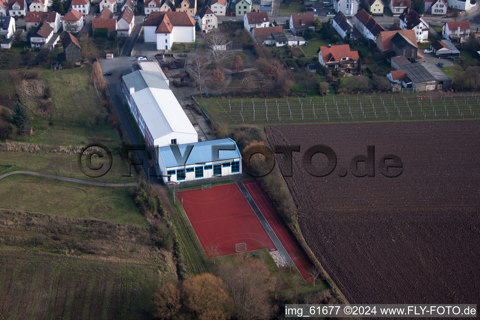 Offenbach an der Queich in the state Rhineland-Palatinate, Germany seen from a drone