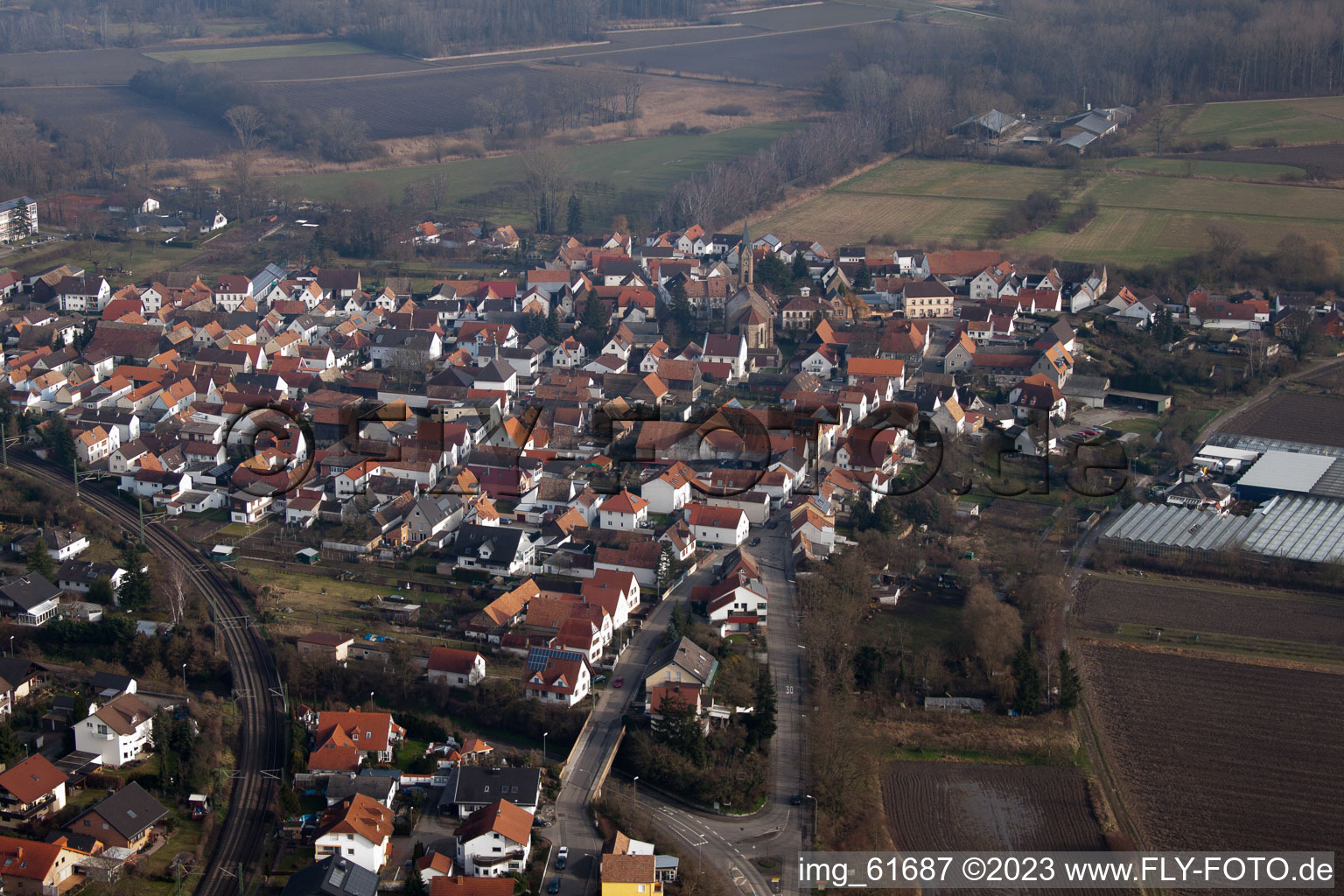 Aerial view of Germersheim in the state Rhineland-Palatinate, Germany