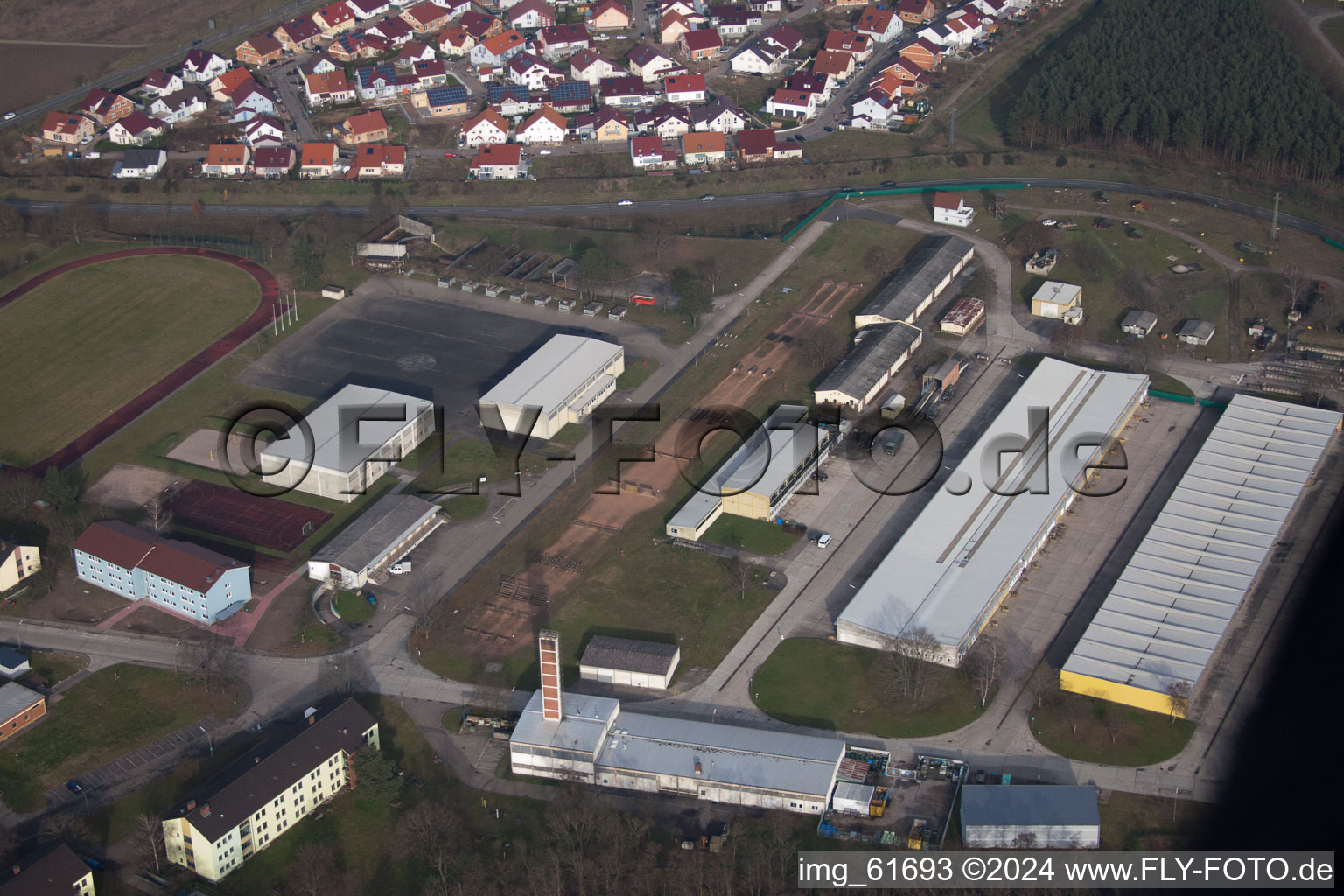 Aerial view of Sponeck Barracks in Germersheim in the state Rhineland-Palatinate, Germany