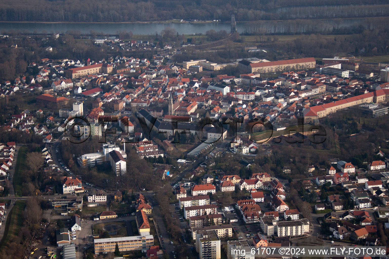 Bird's eye view of Germersheim in the state Rhineland-Palatinate, Germany