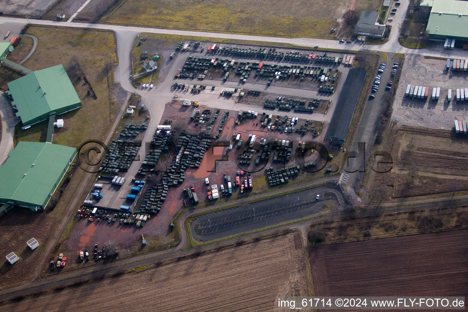 Aerial photograpy of Bundeswehr Depot in Germersheim in the state Rhineland-Palatinate, Germany