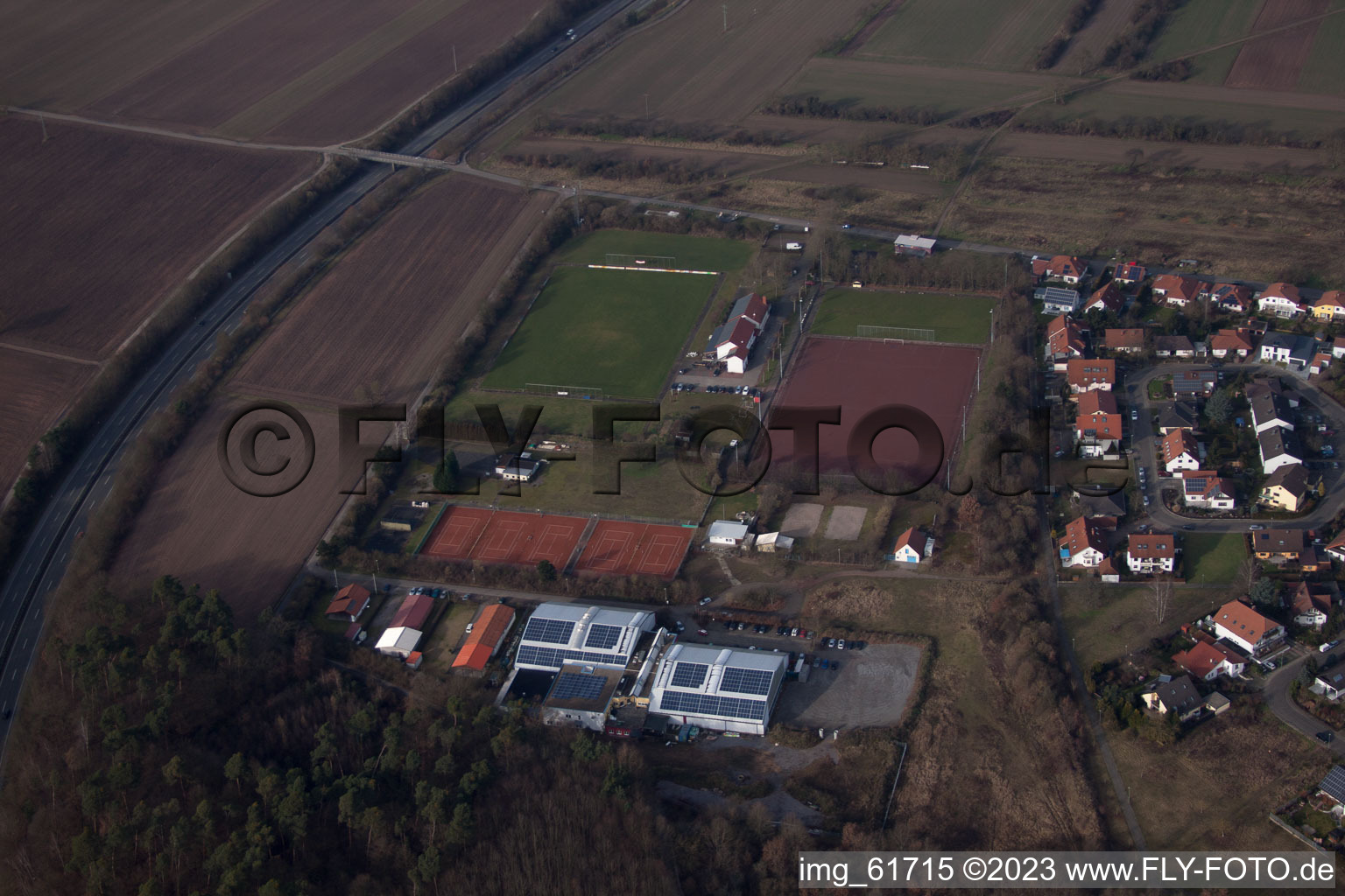 Sports fields in Lingenfeld in the state Rhineland-Palatinate, Germany