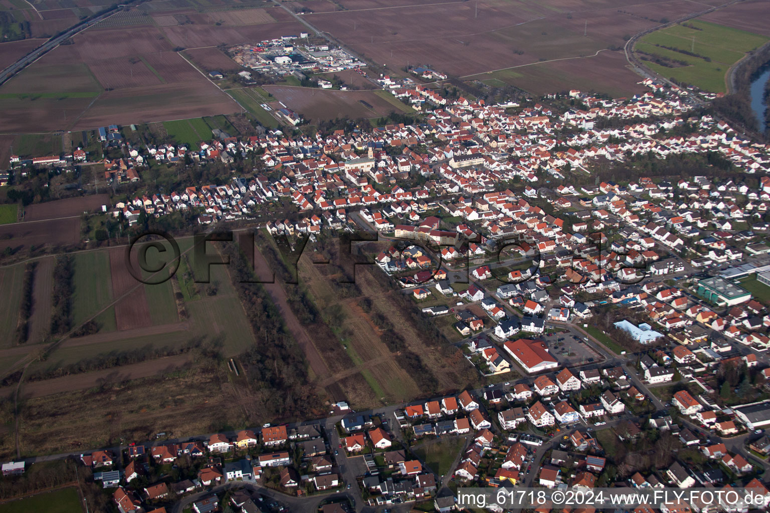 Lingenfeld in the state Rhineland-Palatinate, Germany from a drone