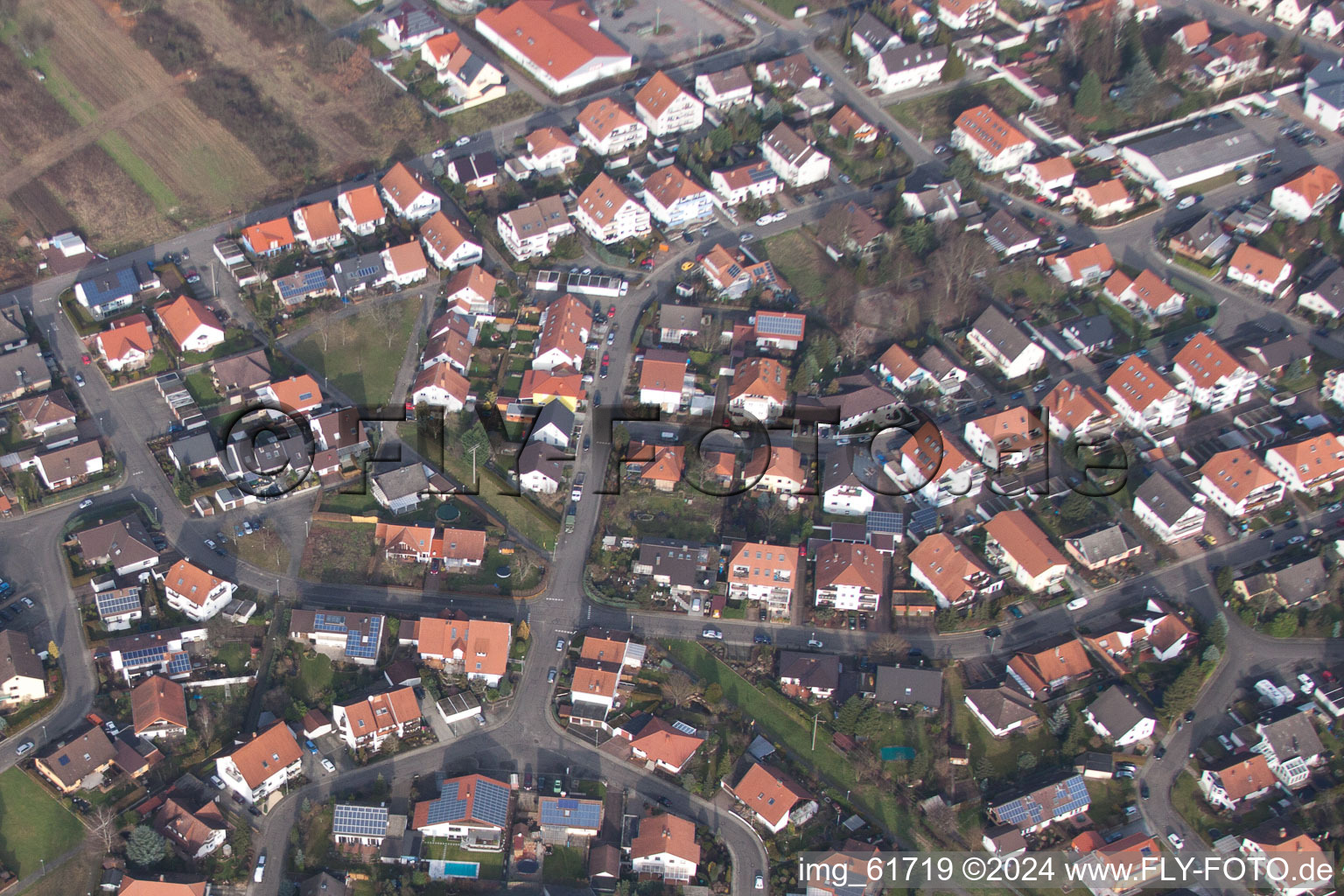 Lingenfeld in the state Rhineland-Palatinate, Germany seen from a drone