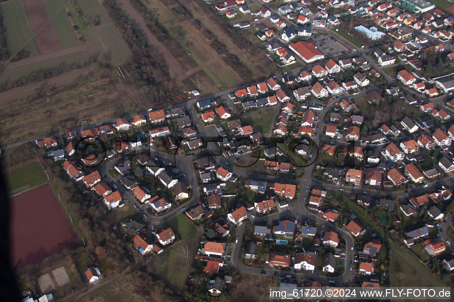 Aerial view of Lingenfeld in the state Rhineland-Palatinate, Germany