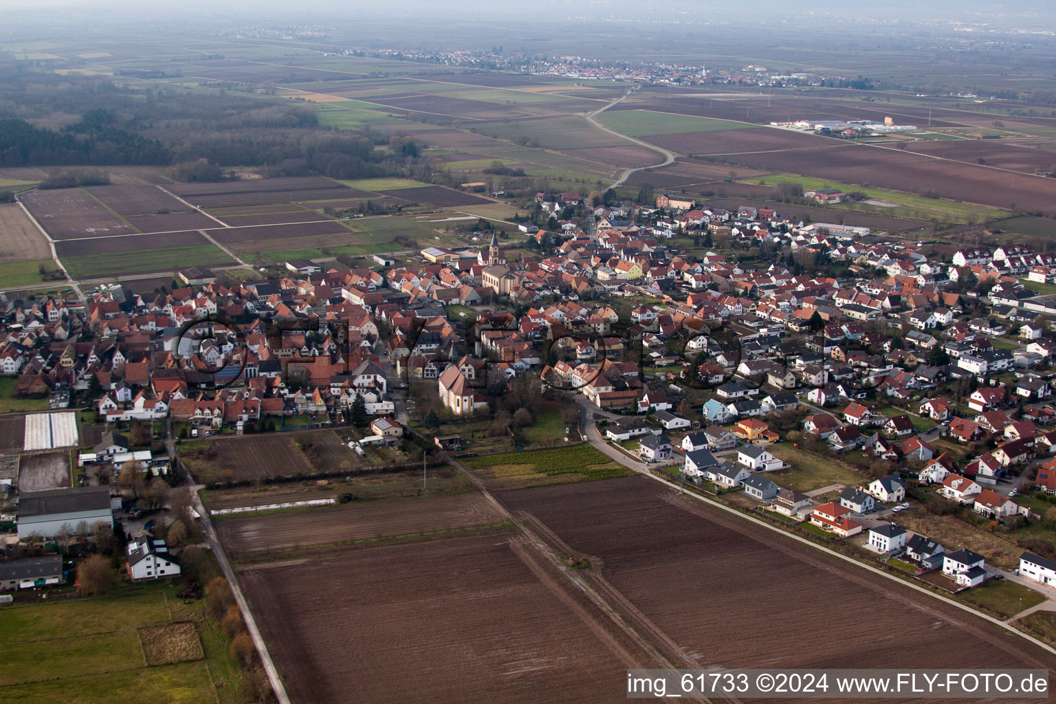 Zeiskam in the state Rhineland-Palatinate, Germany seen from a drone