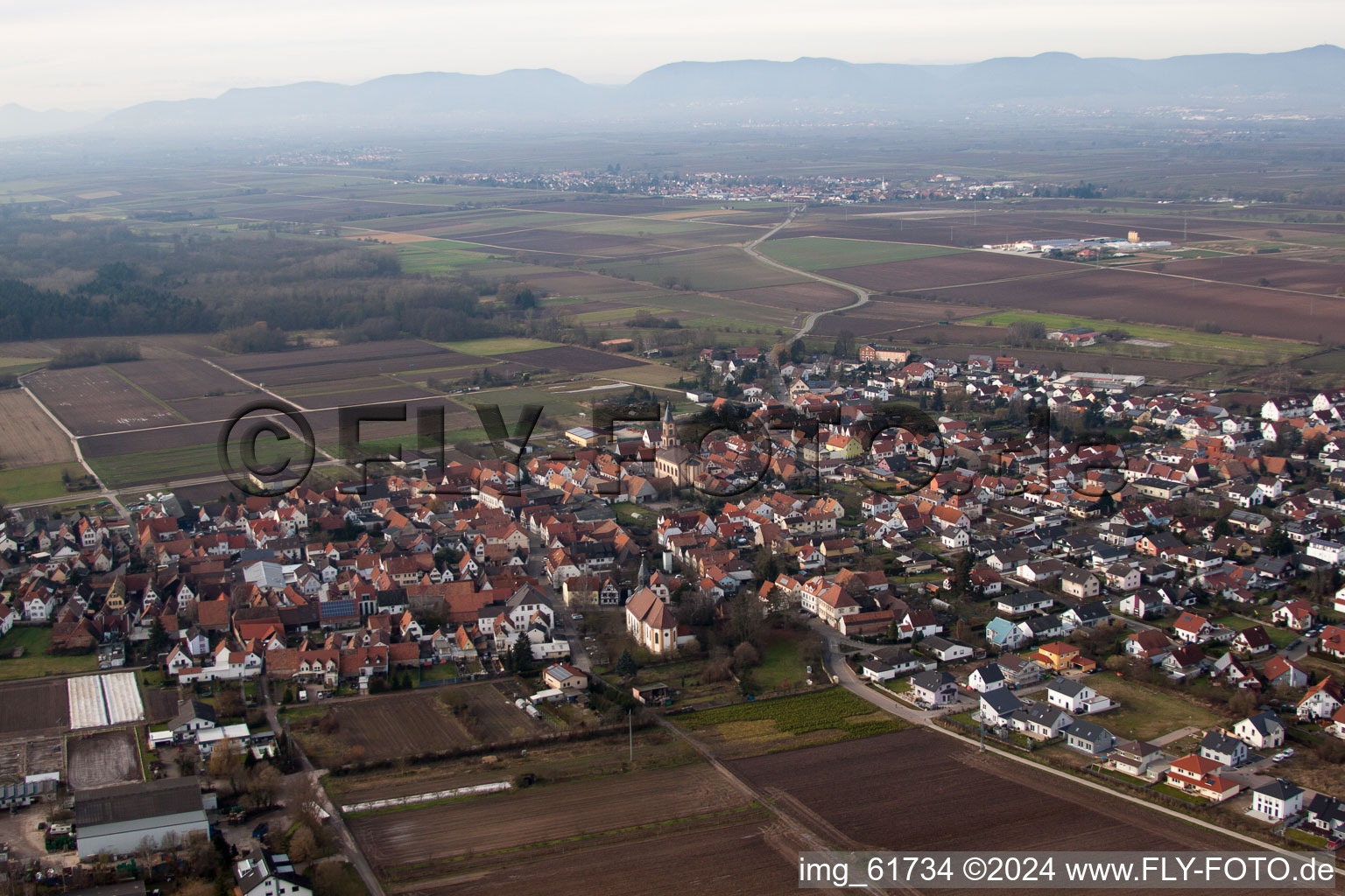 Zeiskam in the state Rhineland-Palatinate, Germany seen from a drone