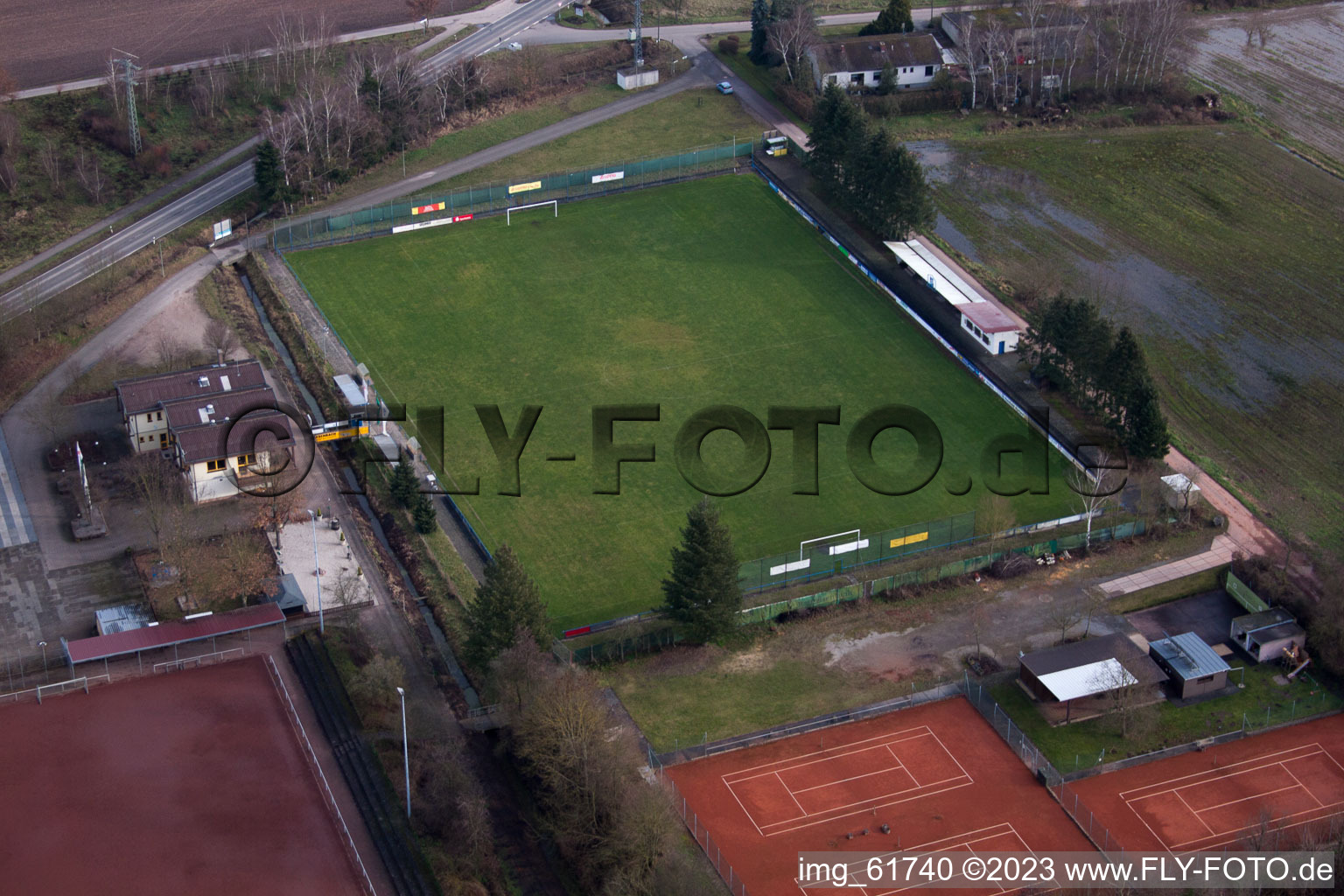 Aerial photograpy of Sports fields in Zeiskam in the state Rhineland-Palatinate, Germany