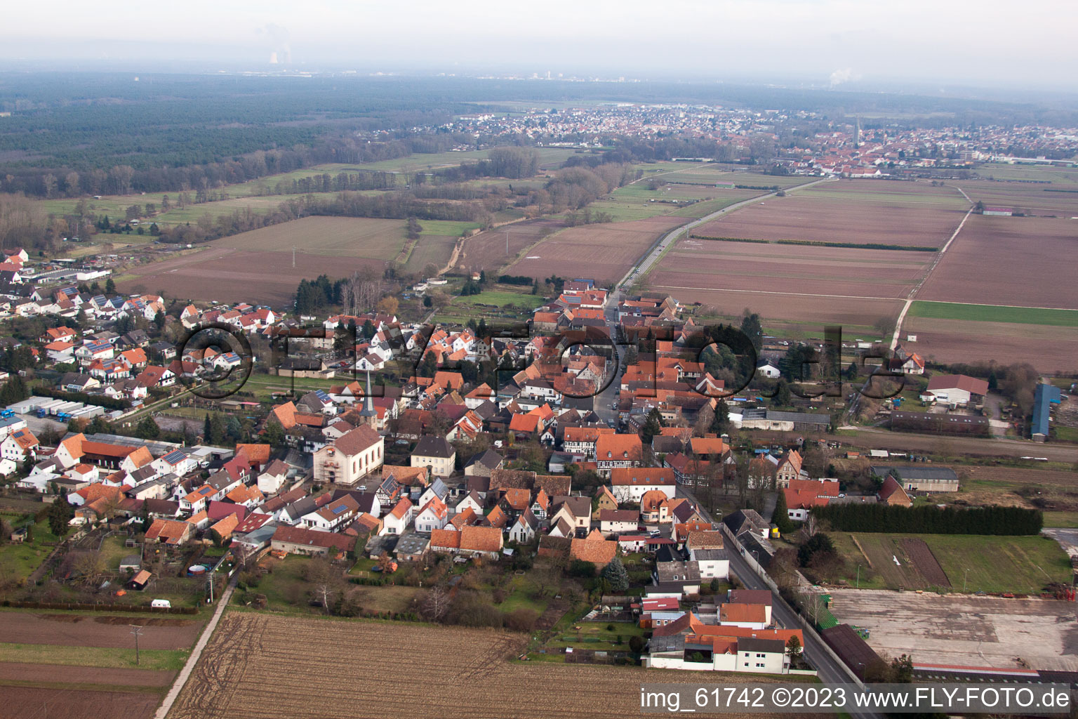 Drone image of Knittelsheim in the state Rhineland-Palatinate, Germany