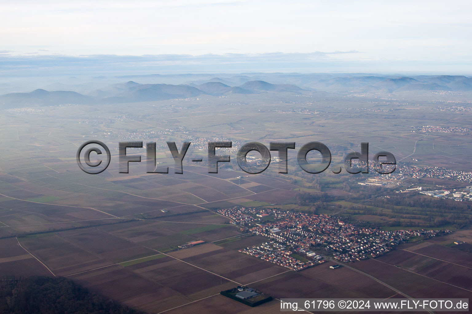 Steinweiler in the state Rhineland-Palatinate, Germany from the drone perspective