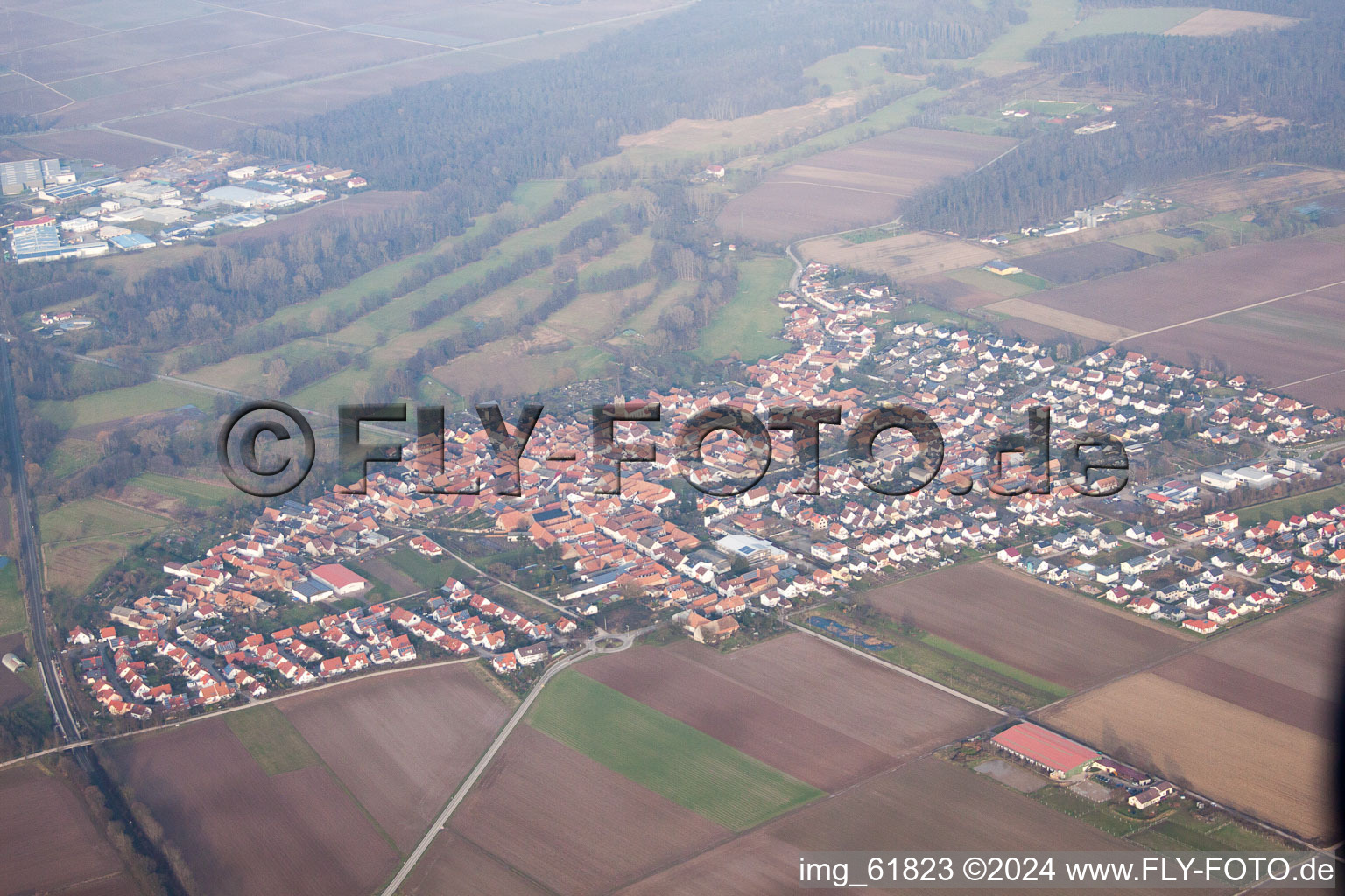 Steinweiler in the state Rhineland-Palatinate, Germany from a drone