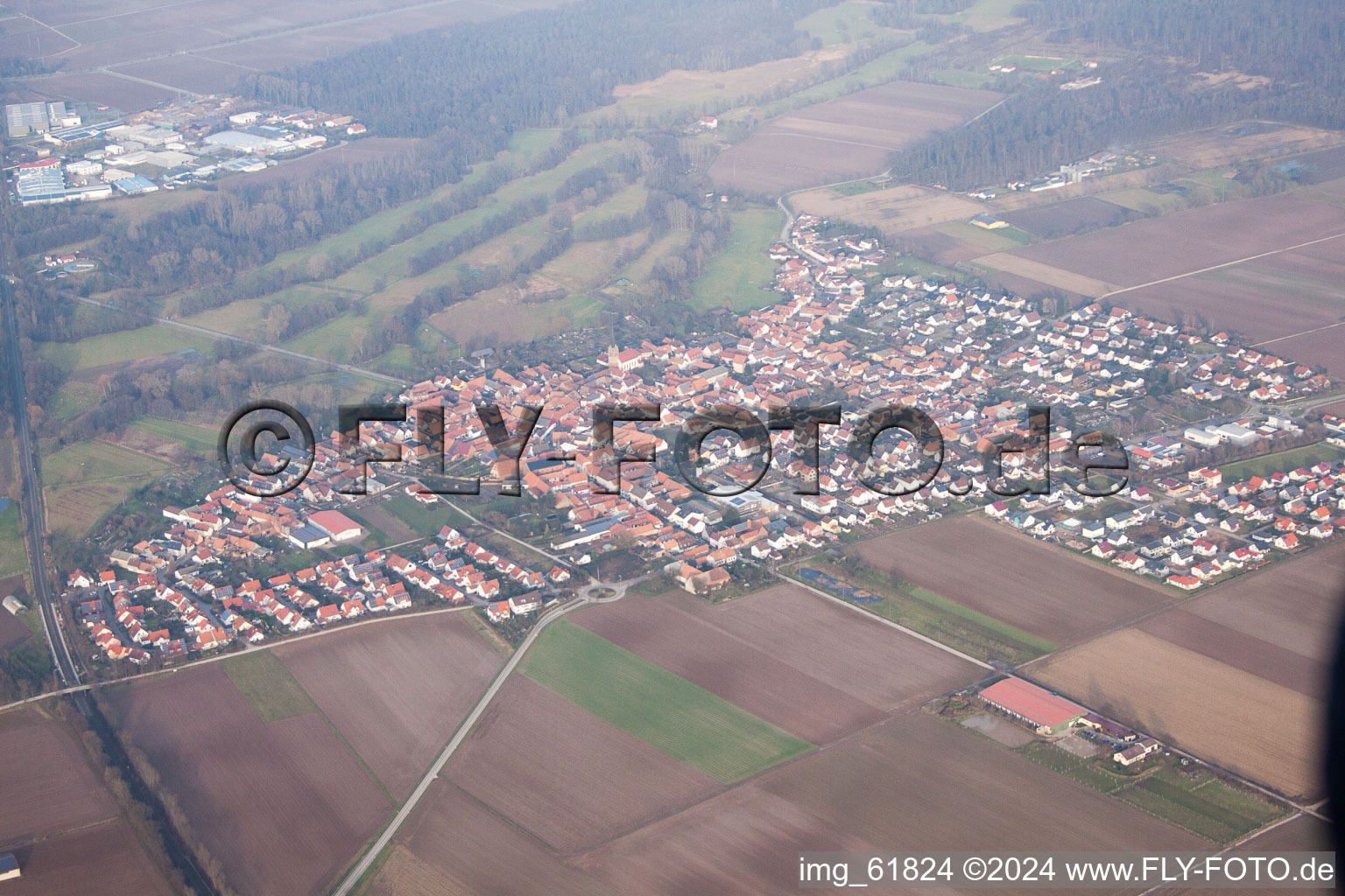 Steinweiler in the state Rhineland-Palatinate, Germany seen from a drone