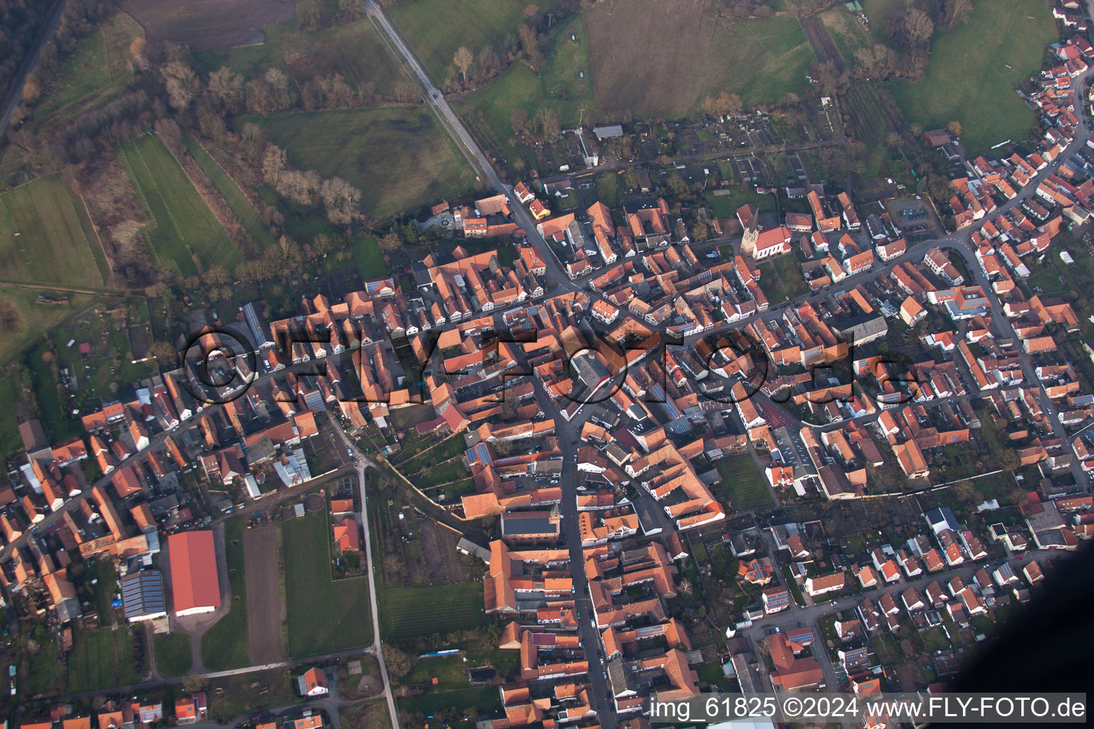 Aerial view of Steinweiler in the state Rhineland-Palatinate, Germany