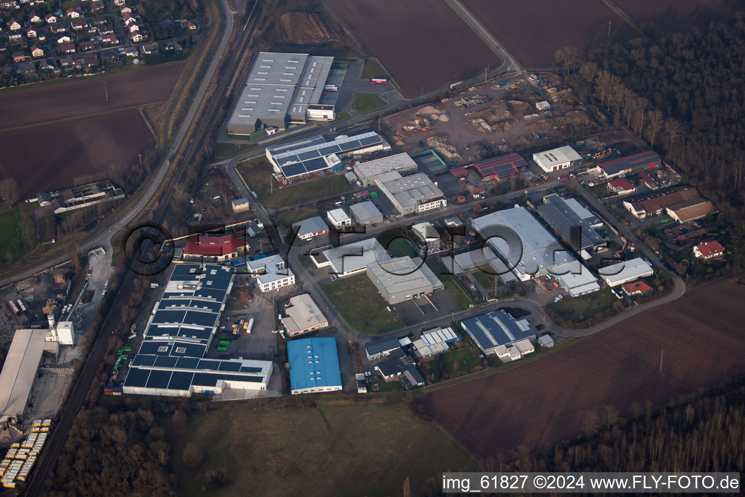 Commercial area in Rohrbach in the state Rhineland-Palatinate, Germany from above