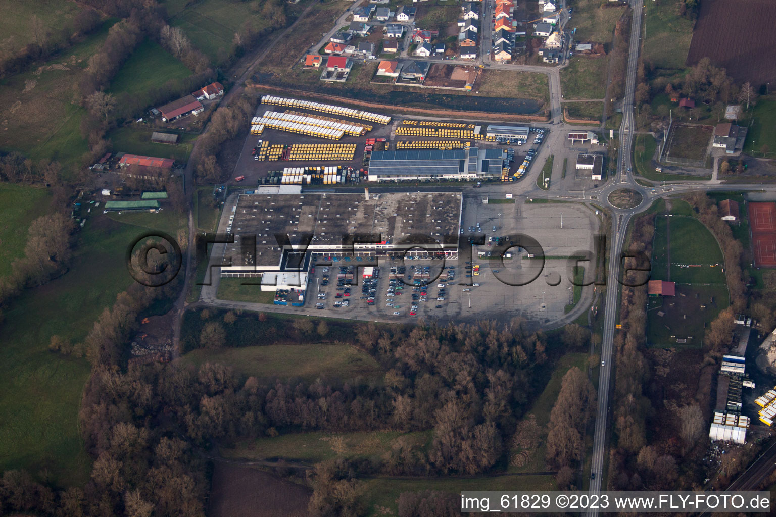 Industrial Estate in Rohrbach in the state Rhineland-Palatinate, Germany seen from above