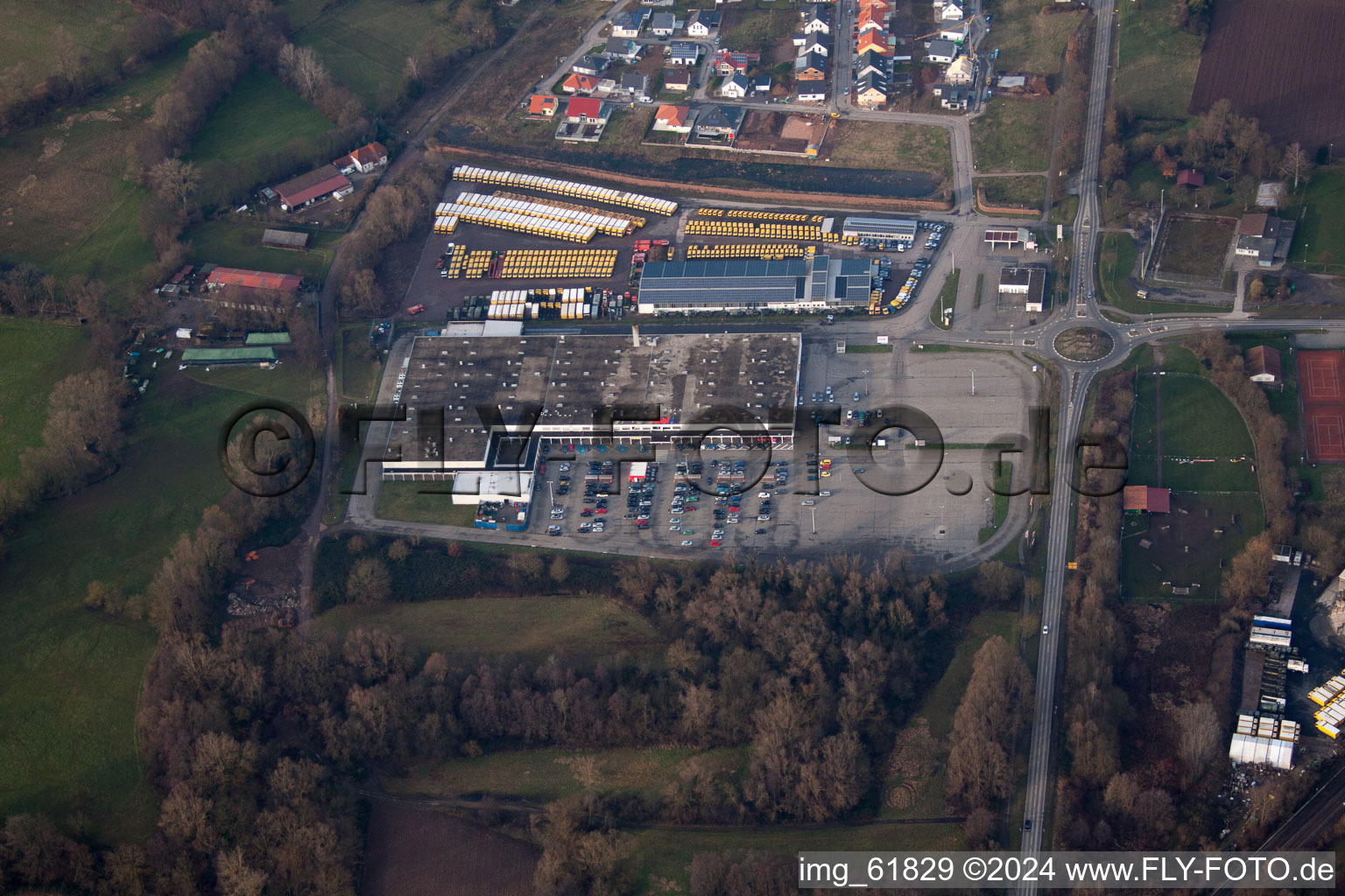 Commercial area in Rohrbach in the state Rhineland-Palatinate, Germany seen from above