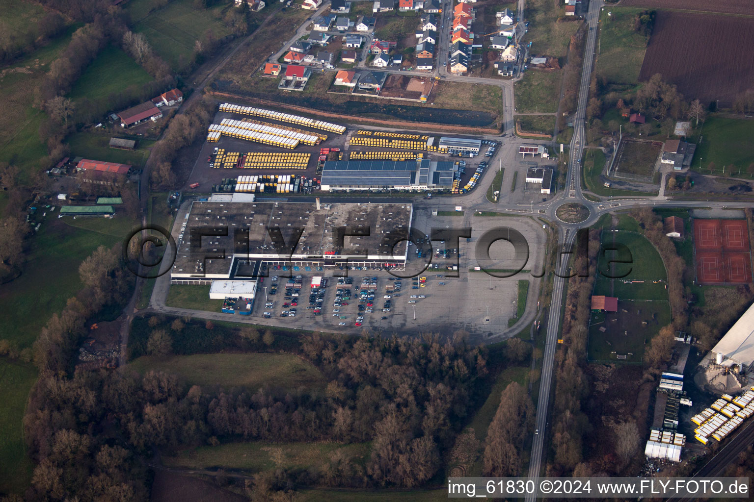 Commercial area in Rohrbach in the state Rhineland-Palatinate, Germany from the plane