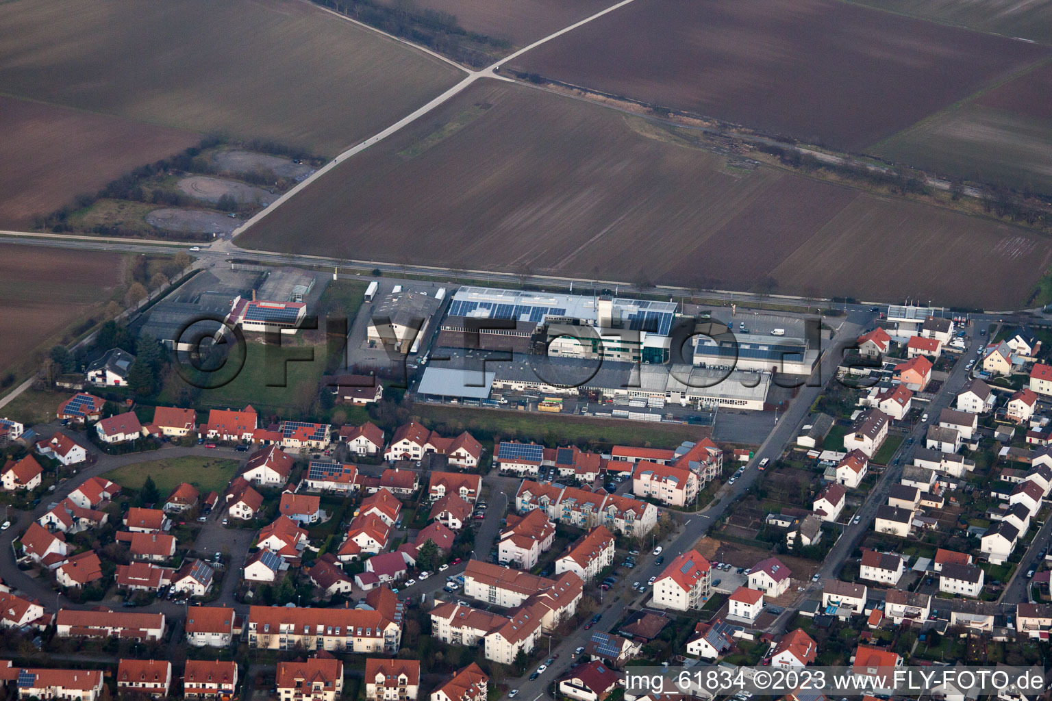 District Herxheim in Herxheim bei Landau in the state Rhineland-Palatinate, Germany seen from above