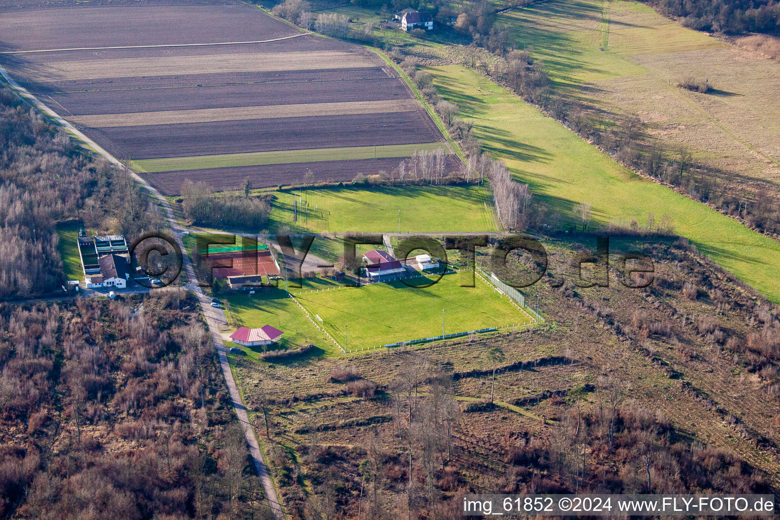 Aerial view of Sports field in Steinweiler in the state Rhineland-Palatinate, Germany