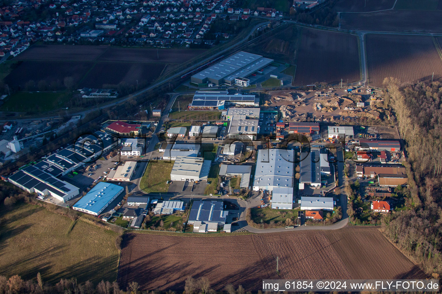 Bird's eye view of Commercial area in Rohrbach in the state Rhineland-Palatinate, Germany