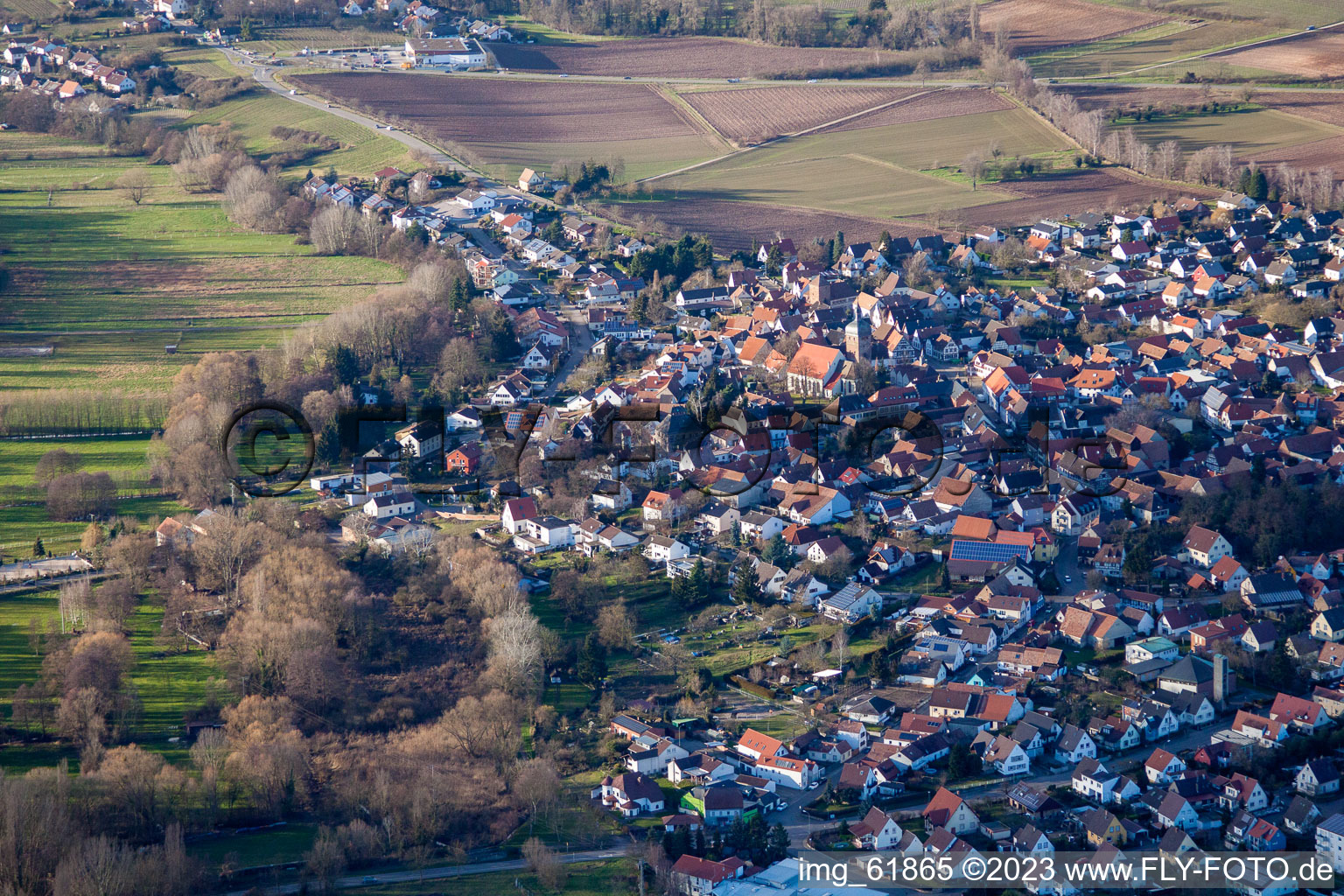 District Billigheim in Billigheim-Ingenheim in the state Rhineland-Palatinate, Germany from above