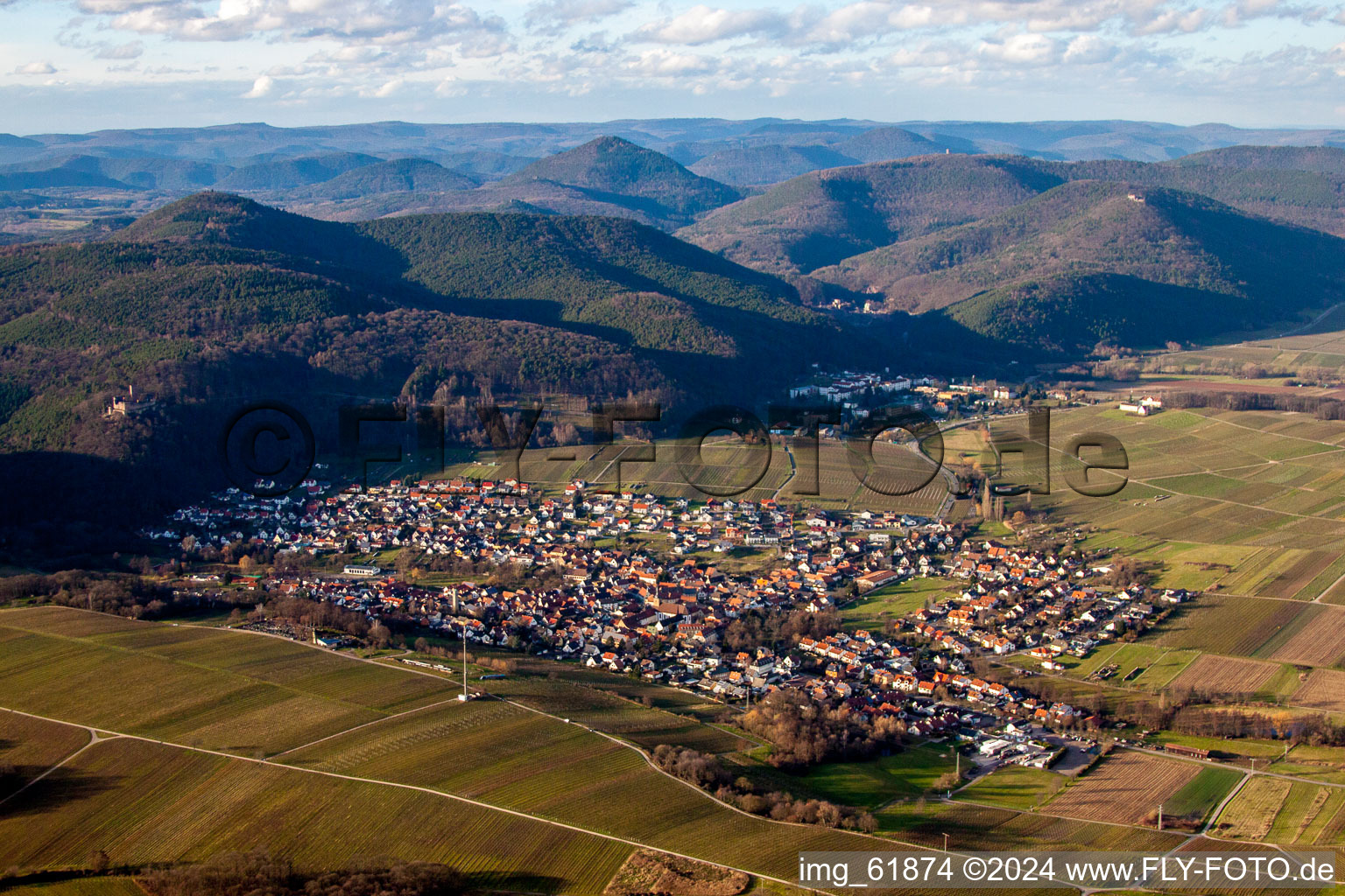 Klingenmünster in the state Rhineland-Palatinate, Germany from a drone