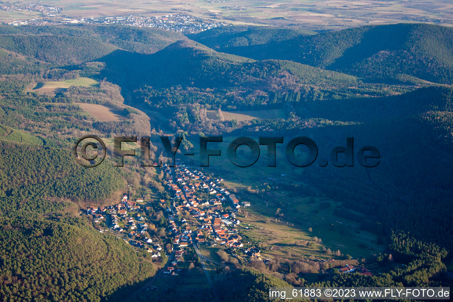 Drone image of Vorderweidenthal in the state Rhineland-Palatinate, Germany