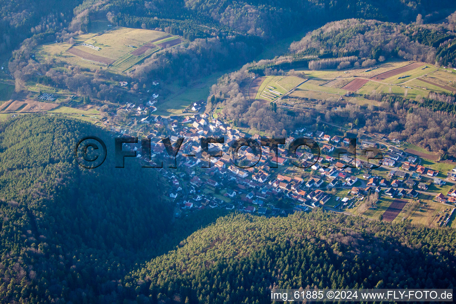 Aerial view of Vorderweidenthal in the state Rhineland-Palatinate, Germany