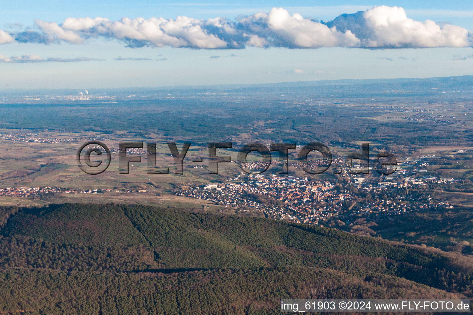 Aerial view of From the west in Wissembourg in the state Bas-Rhin, France