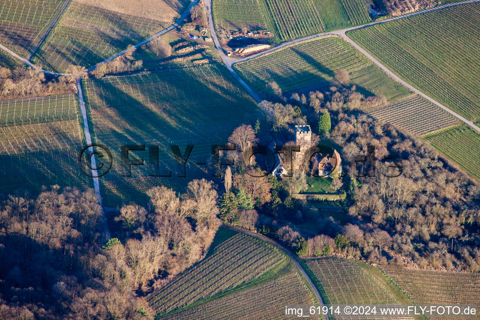 District Schweigen in Schweigen-Rechtenbach in the state Rhineland-Palatinate, Germany seen from a drone