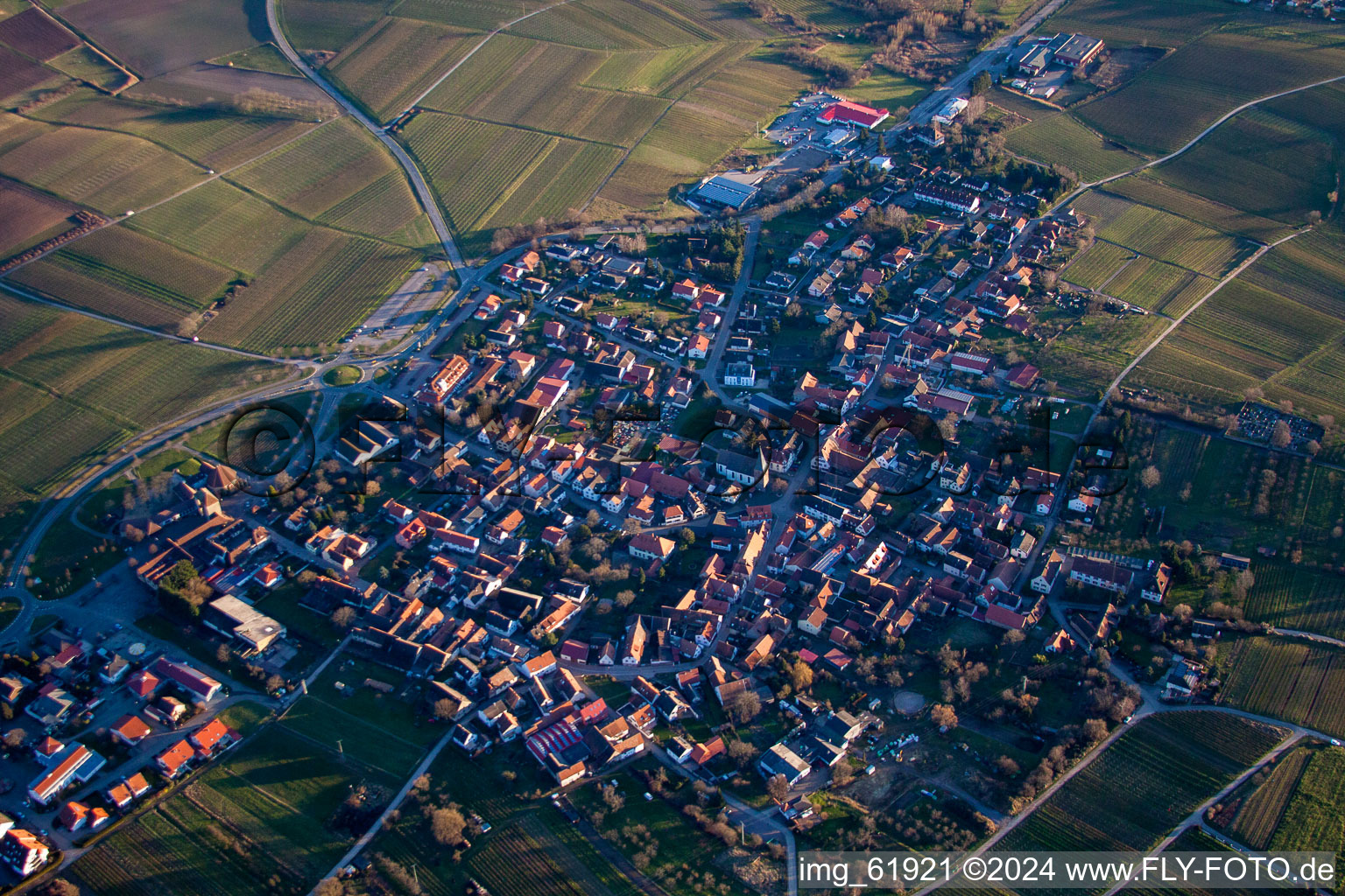 Aerial view of District Rechtenbach in Schweigen-Rechtenbach in the state Rhineland-Palatinate, Germany