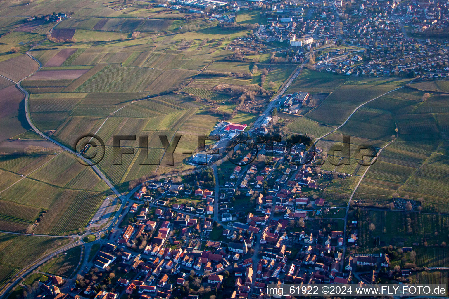 Aerial photograpy of District Rechtenbach in Schweigen-Rechtenbach in the state Rhineland-Palatinate, Germany