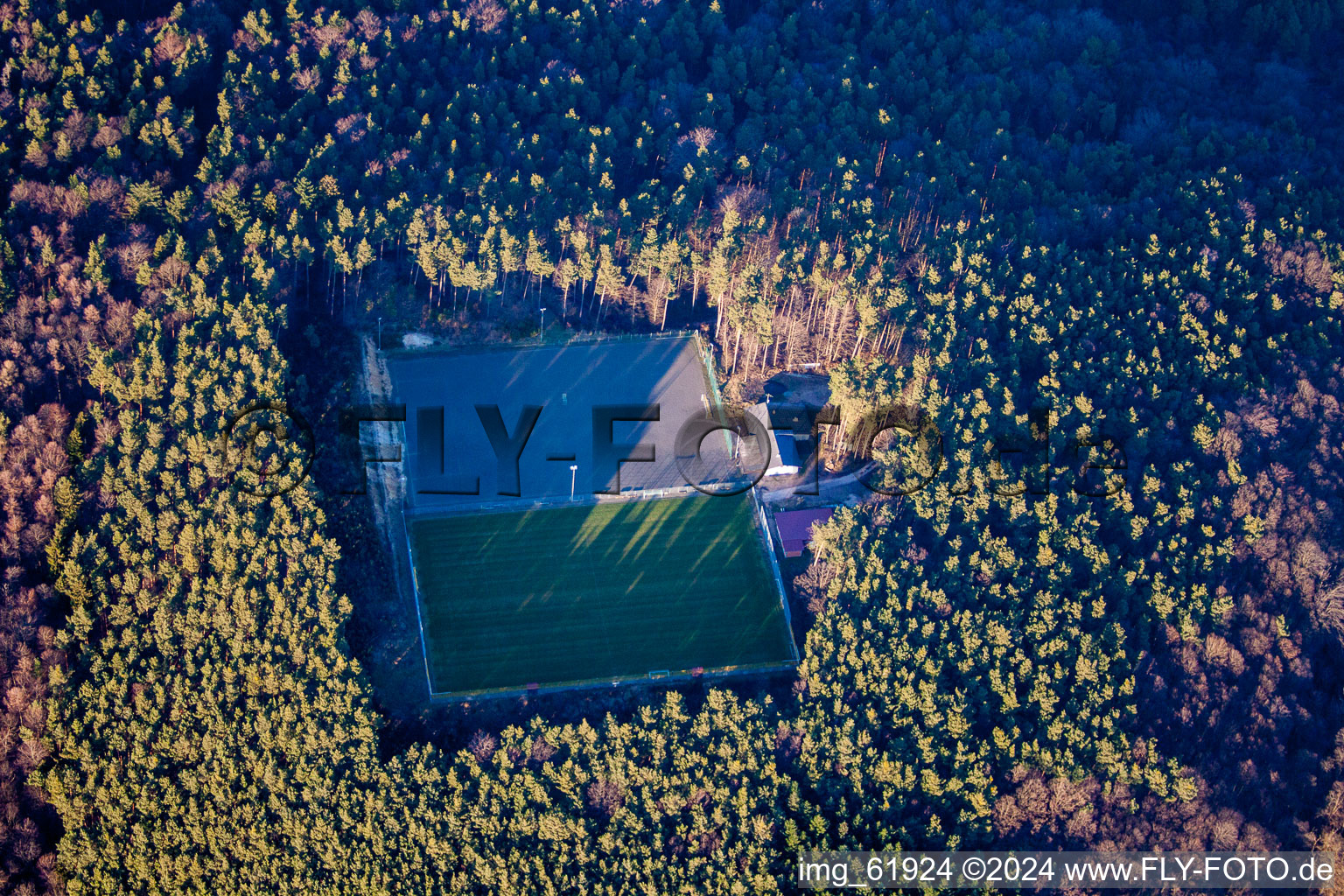 District Rechtenbach in Schweigen-Rechtenbach in the state Rhineland-Palatinate, Germany from above