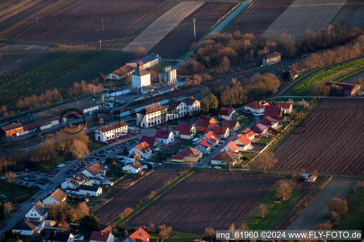 Railroad station in Winden in the state Rhineland-Palatinate, Germany viewn from the air