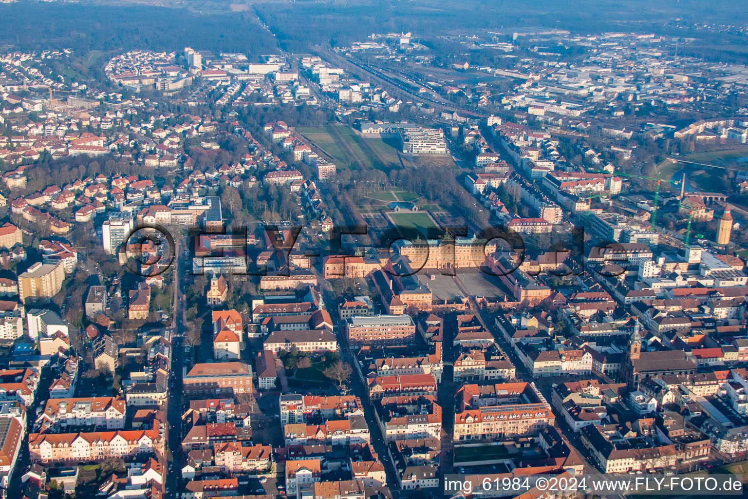 Aerial view of Residence Palace from the west in Rastatt in the state Baden-Wuerttemberg, Germany