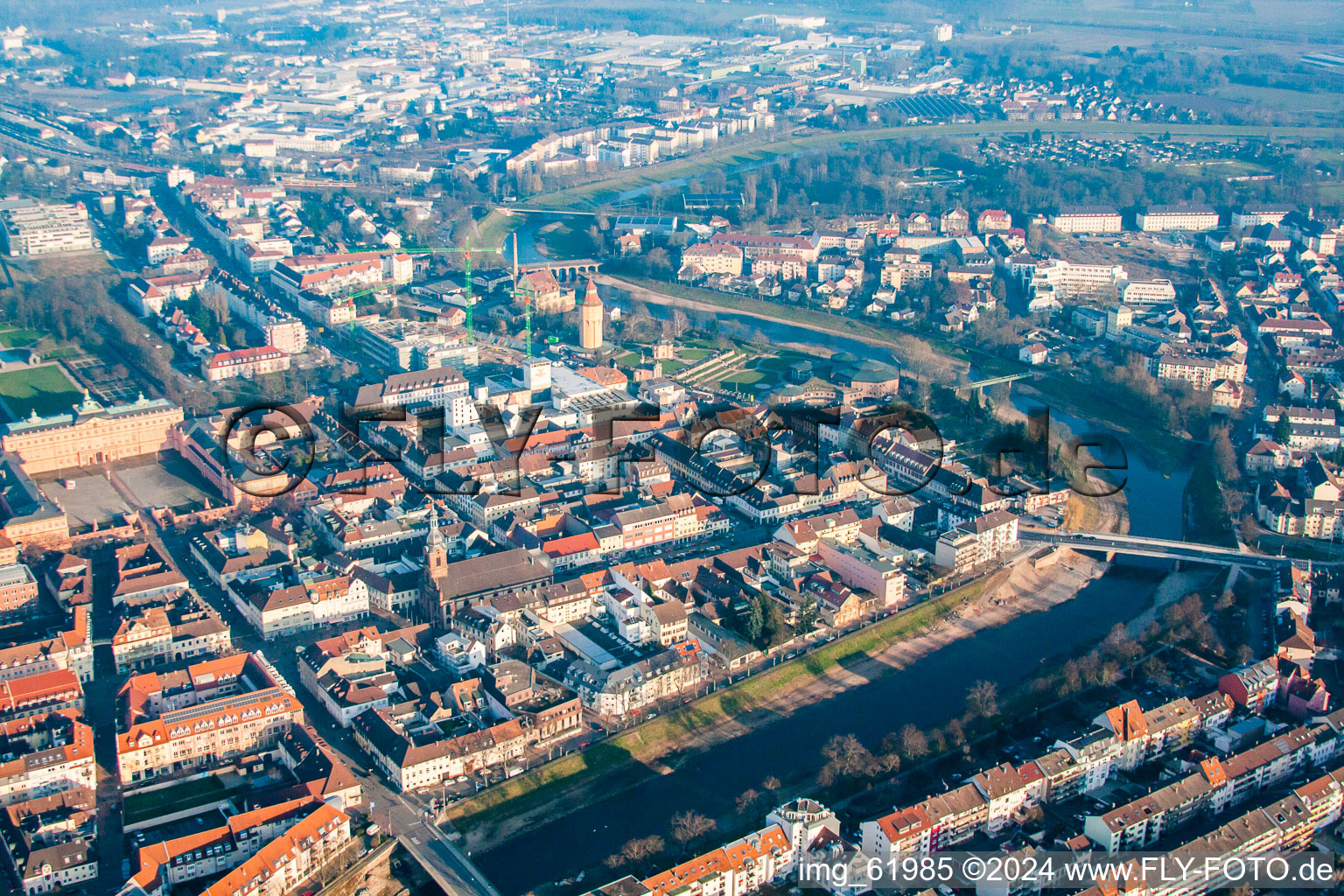 Aerial photograpy of Residence Palace from the west in Rastatt in the state Baden-Wuerttemberg, Germany