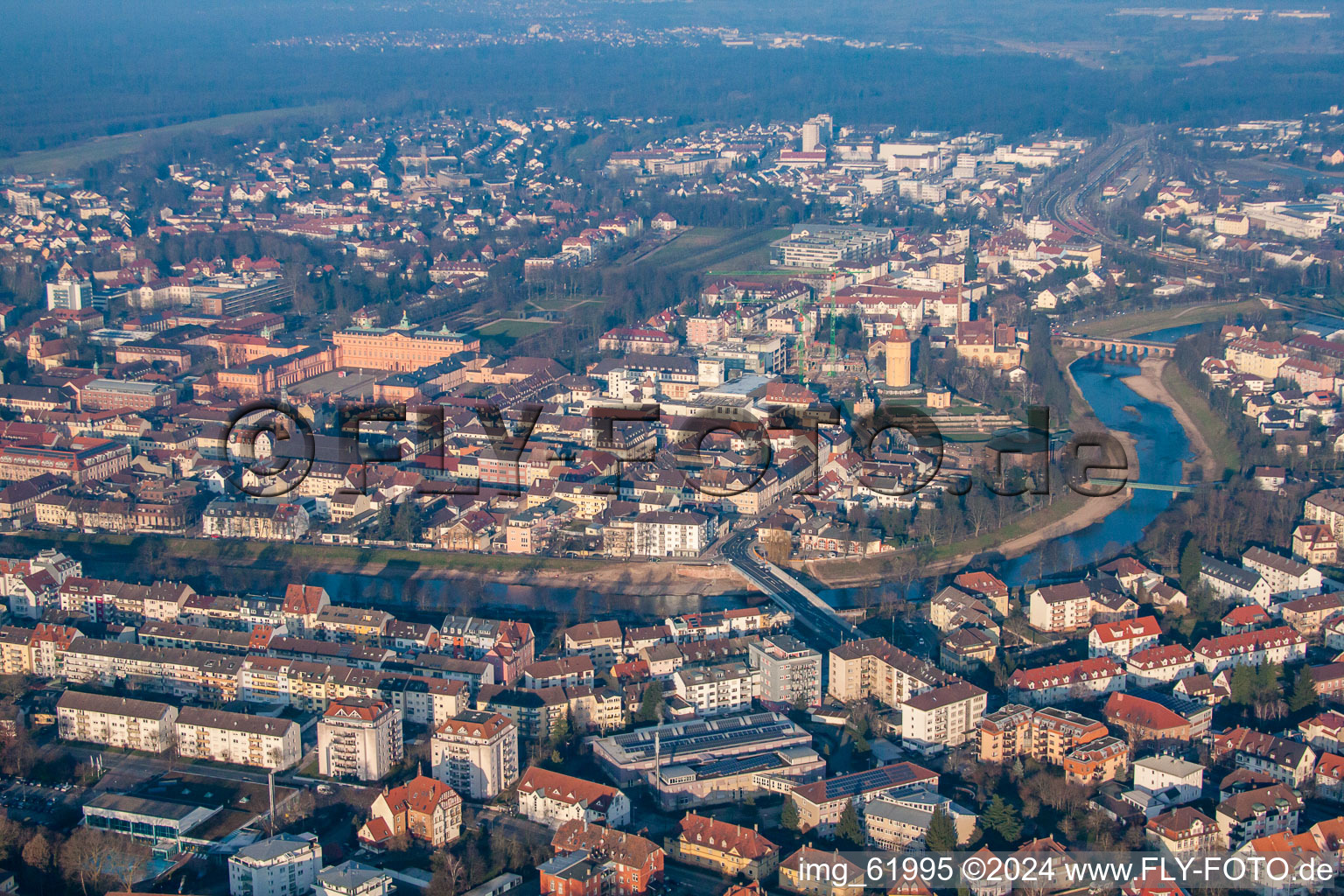 Aerial photograpy of Bridge of the B36 over the Murg Ost in Rastatt in the state Baden-Wuerttemberg, Germany