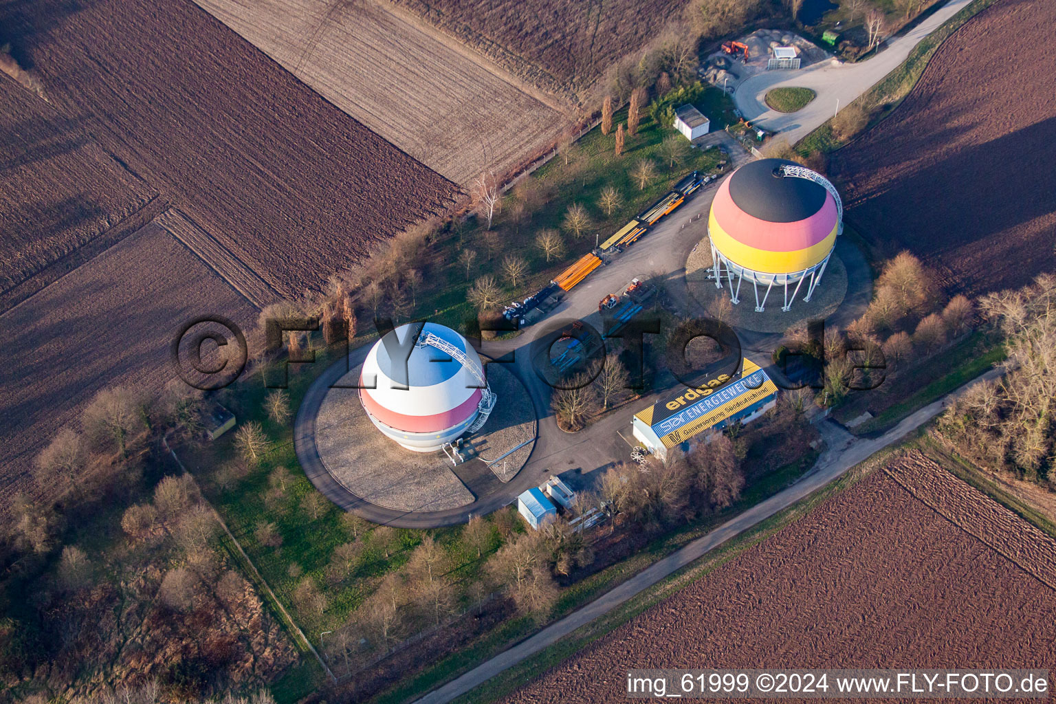 Aerial view of Natural gas storage in Rastatt in the state Baden-Wurttemberg