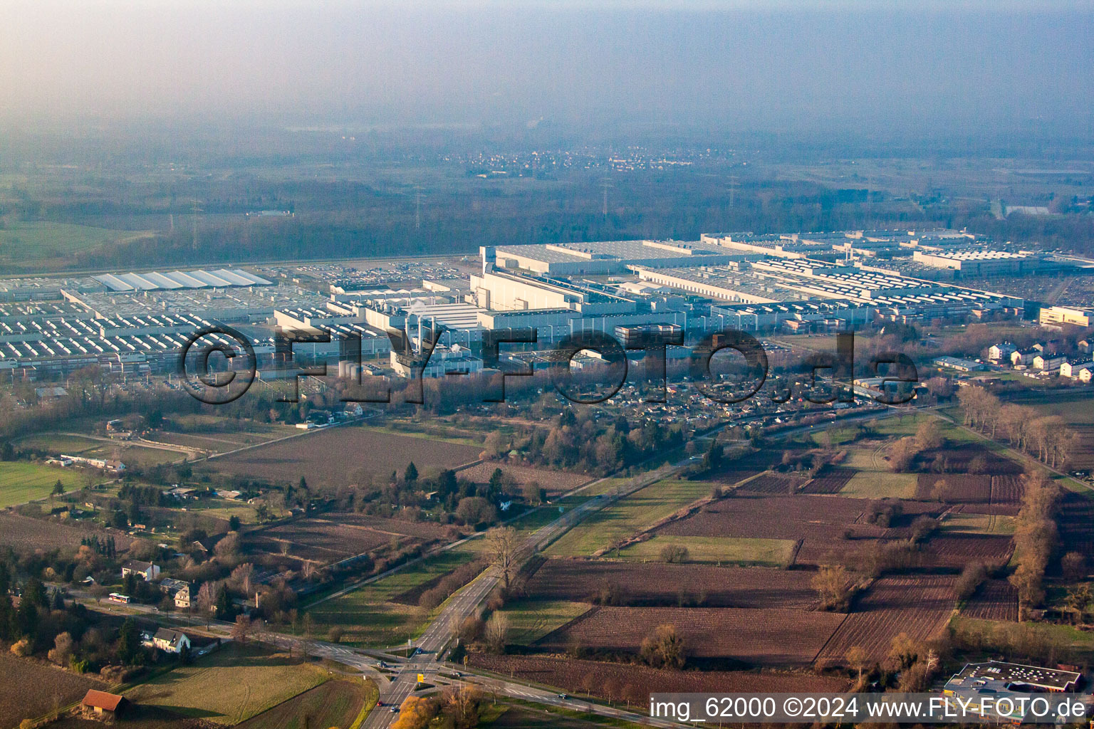 Mercedes Benz plant from the southeast in Rastatt in the state Baden-Wuerttemberg, Germany