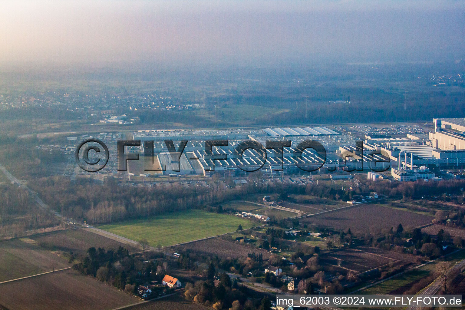 Oblique view of Mercedes Benz factory from the southeast in Rastatt in the state Baden-Wuerttemberg, Germany