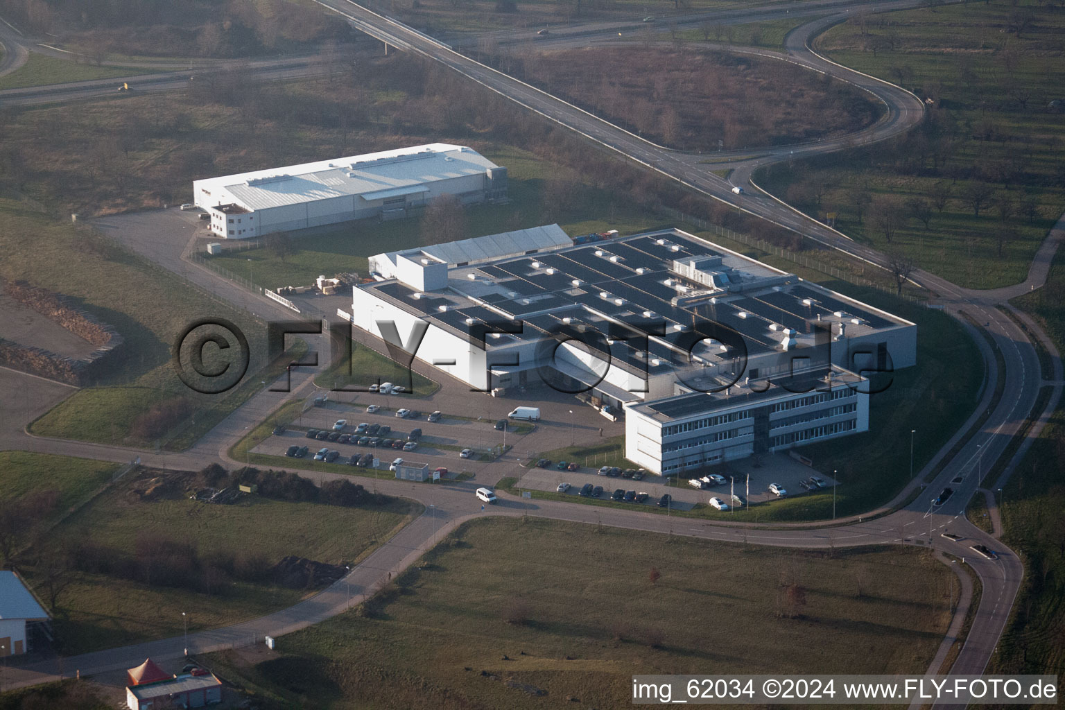 Aerial view of Technical facilities in the industrial area Spanplattenwerk in Bischweier in the state Baden-Wurttemberg