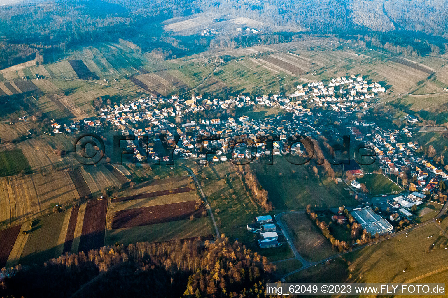 Drone image of District Völkersbach in Malsch in the state Baden-Wuerttemberg, Germany