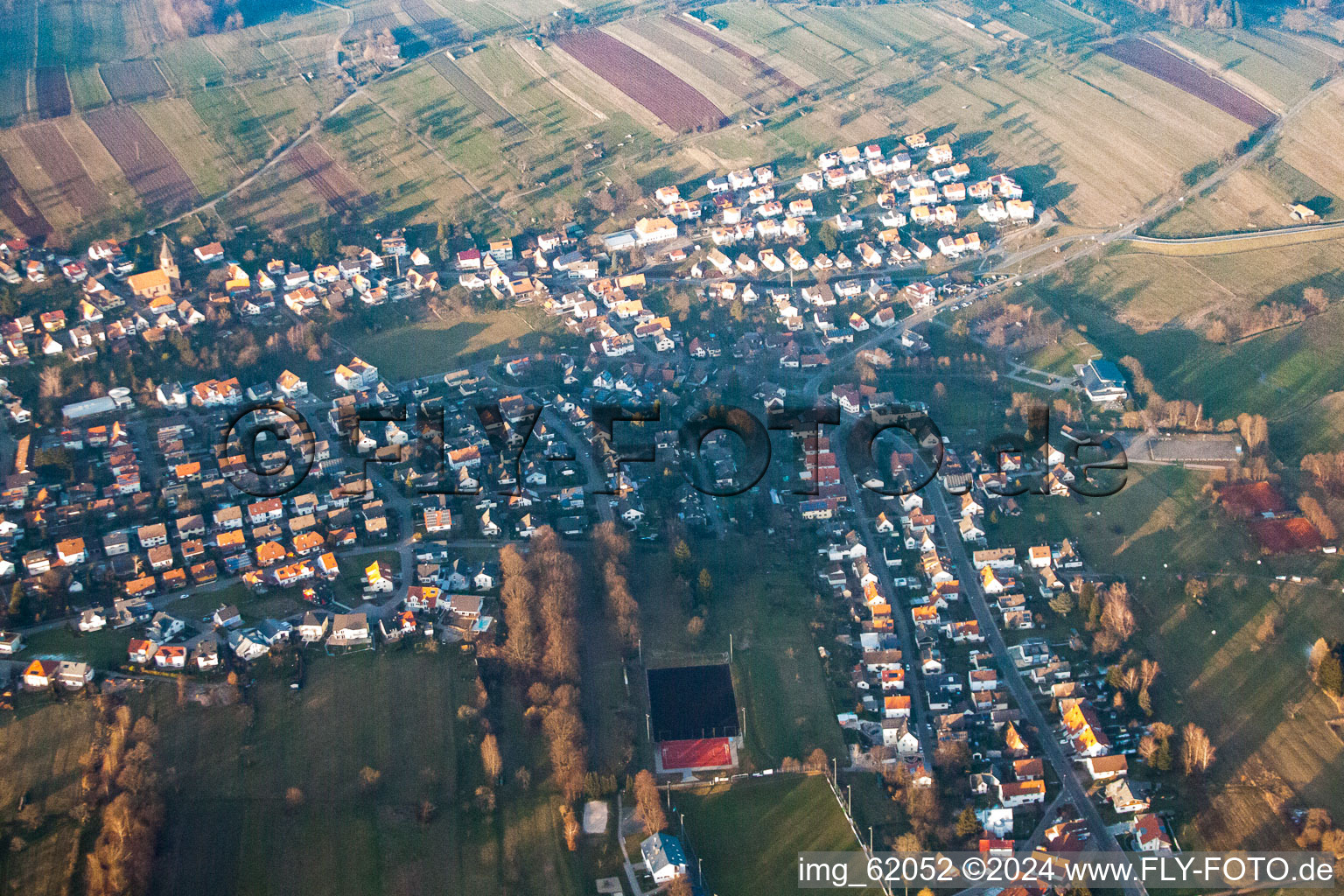 District Völkersbach in Malsch in the state Baden-Wuerttemberg, Germany seen from a drone