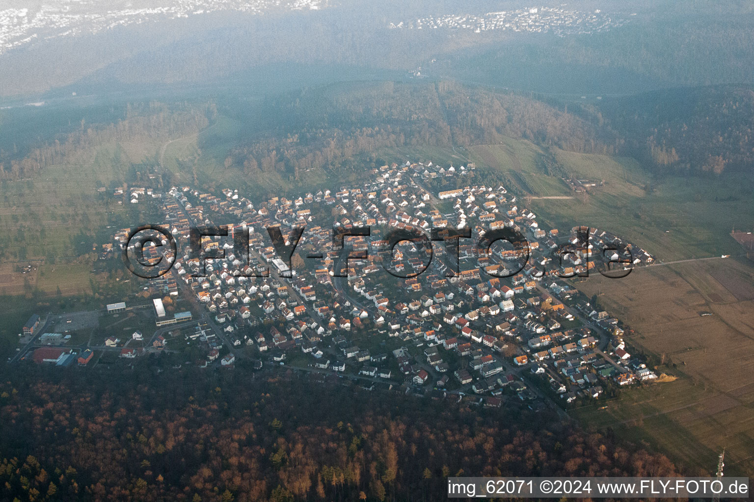 District Spessart in Ettlingen in the state Baden-Wuerttemberg, Germany seen from a drone