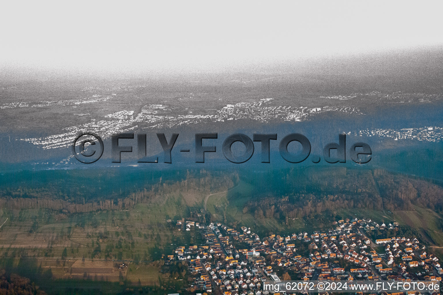 From the southwest in the district Spessart in Ettlingen in the state Baden-Wuerttemberg, Germany