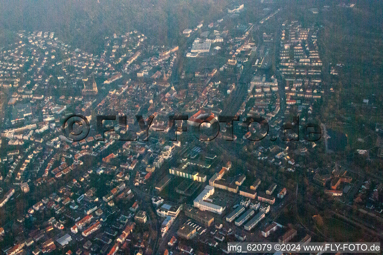 Aerial view of Ettlingen in the state Baden-Wuerttemberg, Germany