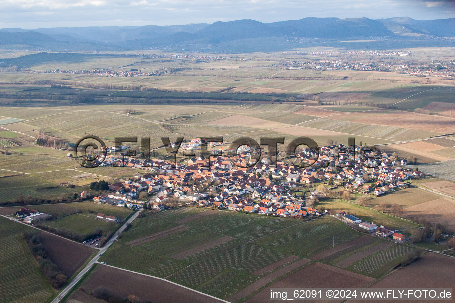 Aerial view of Impflingen in the state Rhineland-Palatinate, Germany