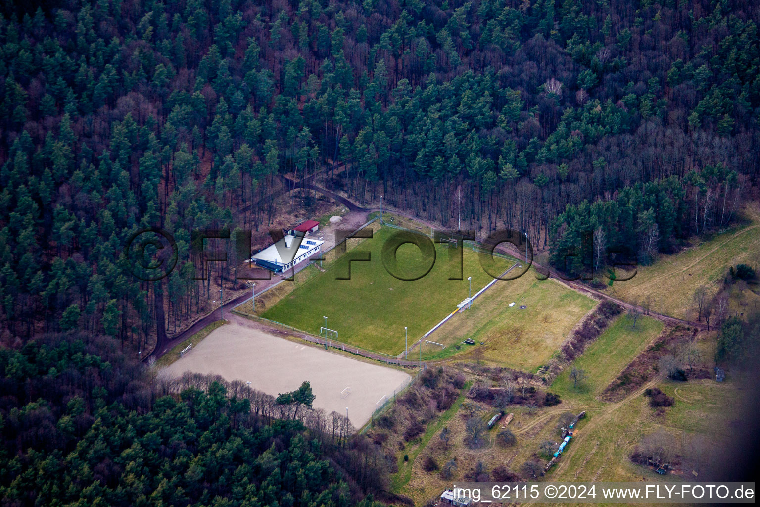 Aerial photograpy of Sports field SV in the district Gossersweiler in Gossersweiler-Stein in the state Rhineland-Palatinate, Germany